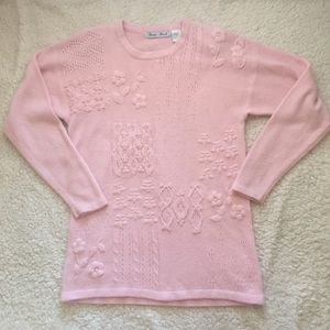 Vintage Patchwork Pearls Fuzzy Pink Fuzzy Sweater
